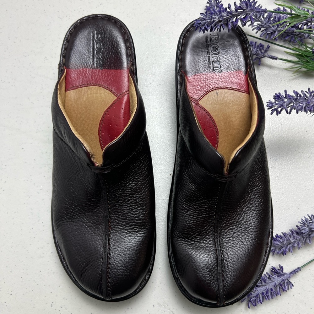 Born Black Leather Slip-On Clogs